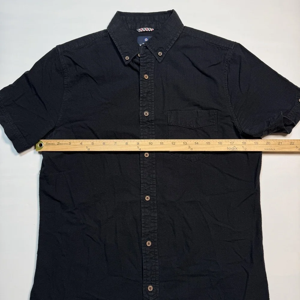 Ben Sherman Shirt Mens Small Black Short Sleeve Button Down Cotton Casual Top